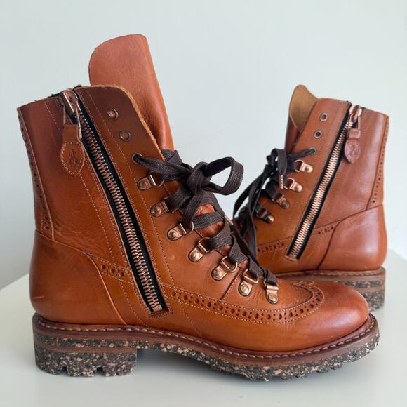 The Office Of Angela Scott Mr. Bernard Boots 40 EU | 10 US Brown Leather Combat - Picture 10 of 16